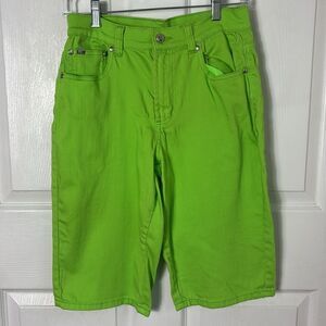 DG2 Y2K Neon Lime Green Jean Capri Shorts Cotton Blend Size 8 festival kid core